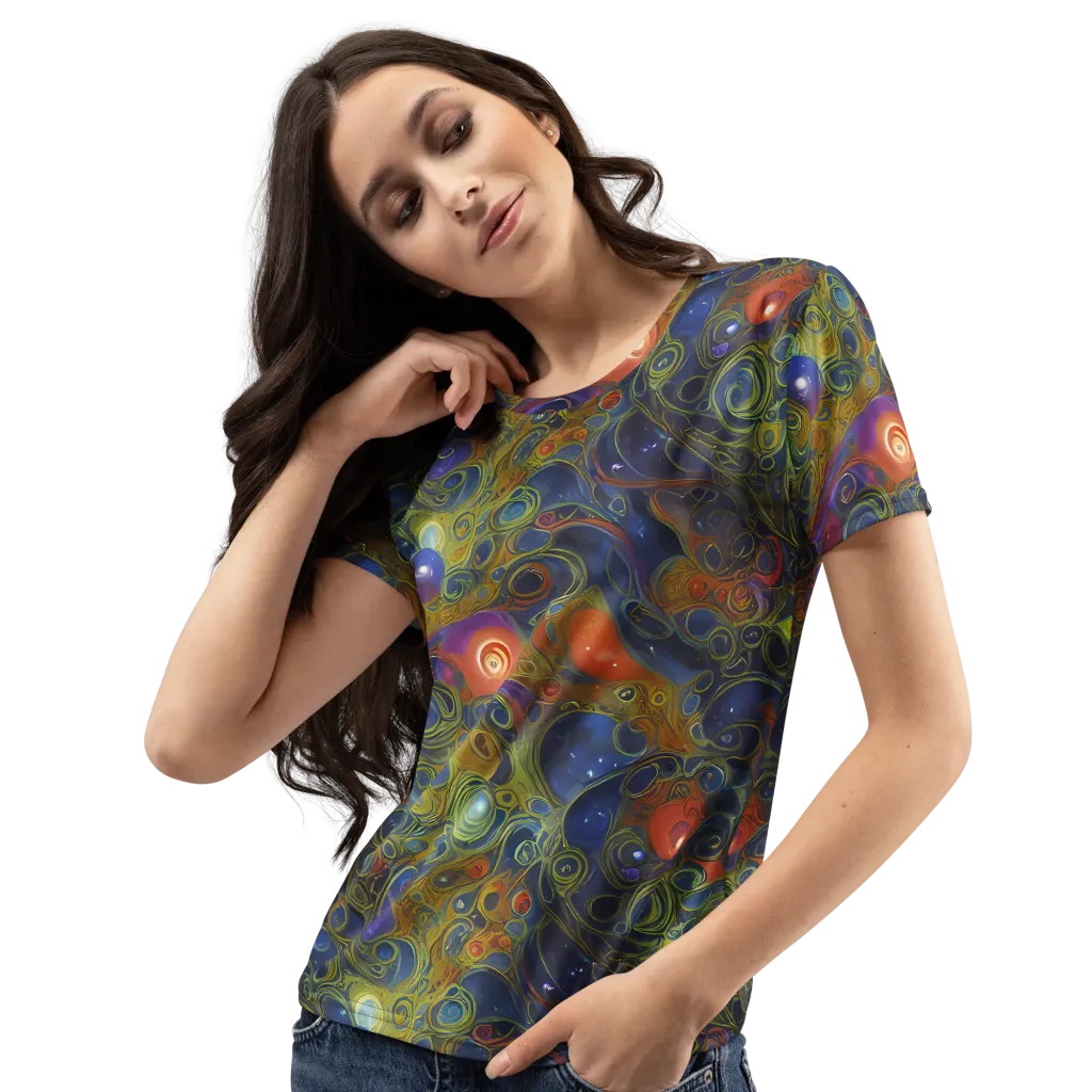 Nebula Marbling on Women's Crew Neck T-Shirt — Left Front