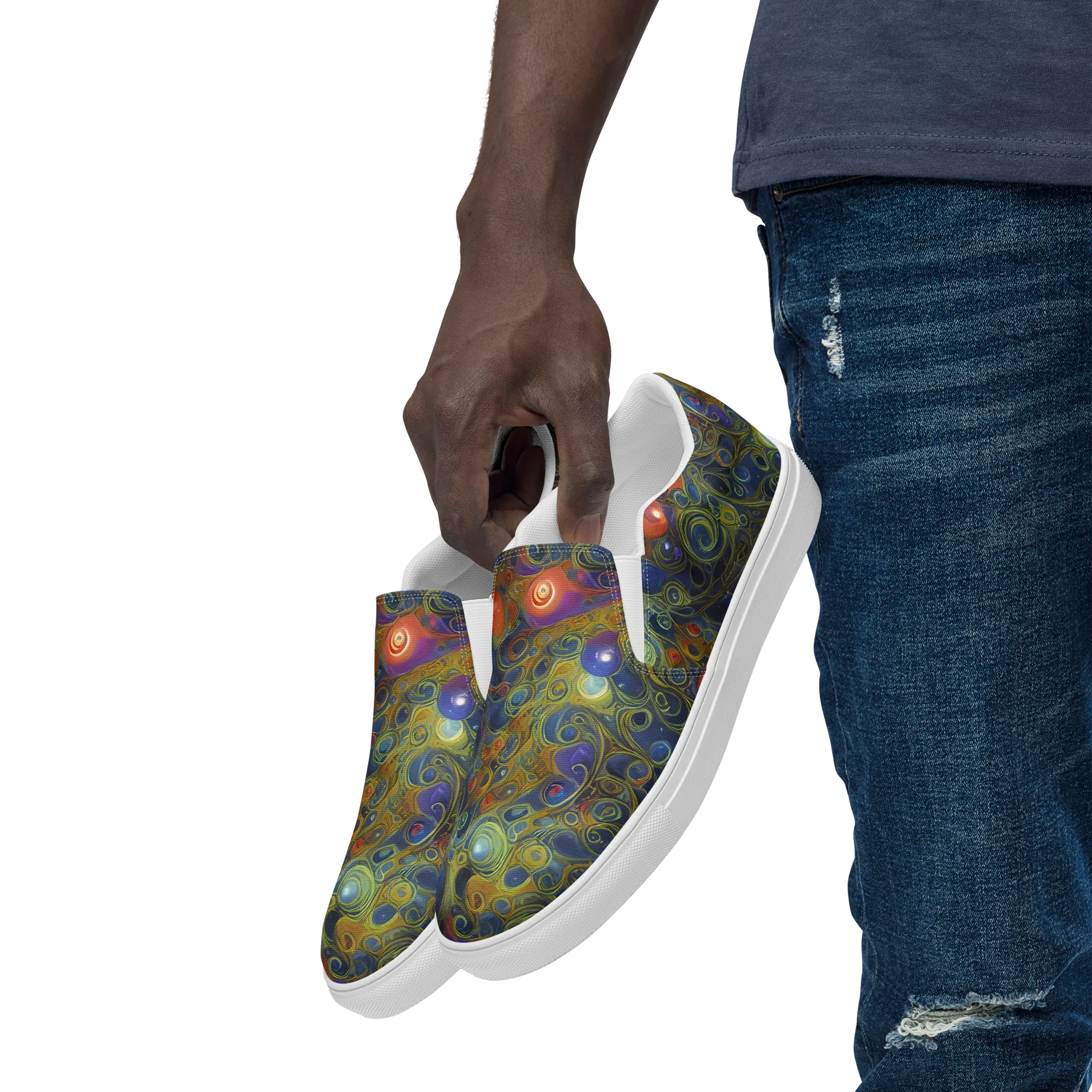 Nebula Marbling on Men's Slip-On Canvas Shoes — Left Front