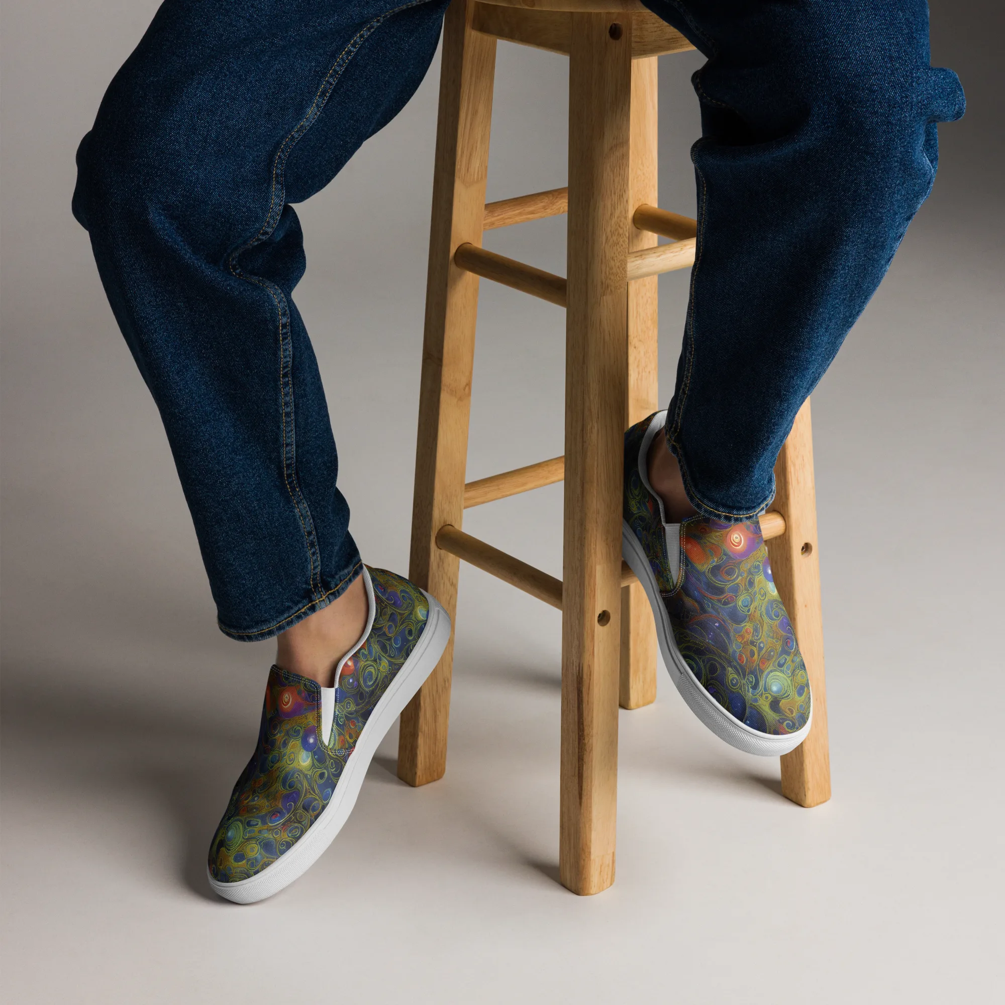 Nebula Marbling on Men's Slip-On Canvas Shoes — Front