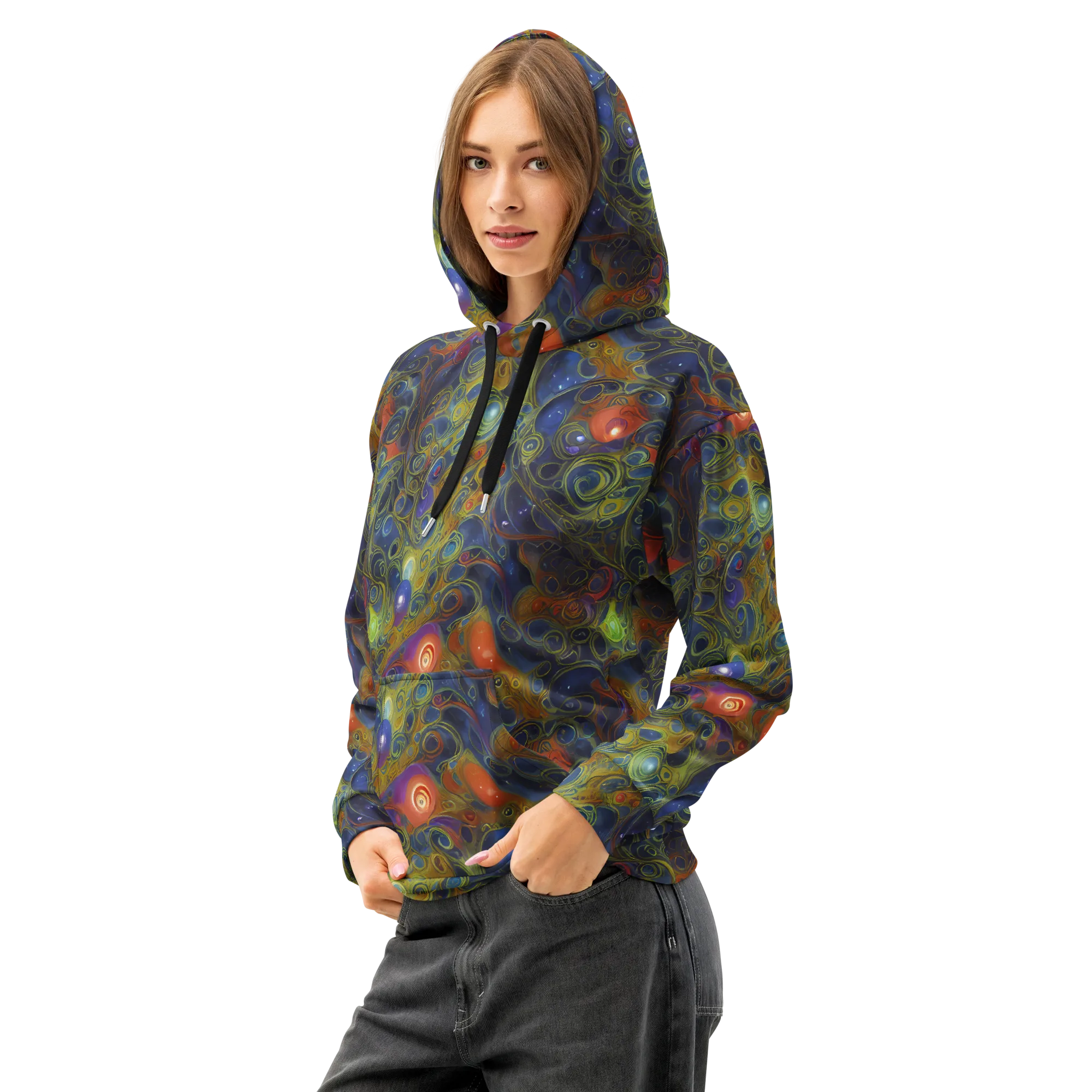 Nebula Marbling on Cotton Hoodie — Left Front
