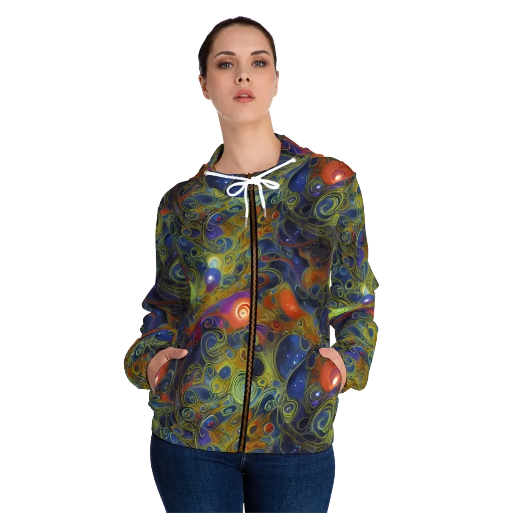 Nebula Marbling on Women's Full-Zip Hoodie — Front On Person
