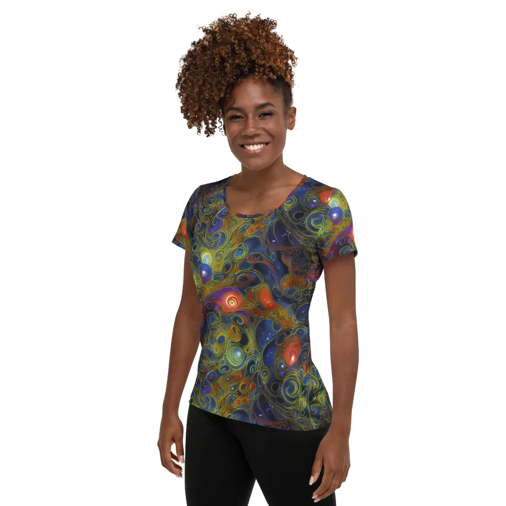 Nebula Marbling on Women's Athletic T-Shirt — Left