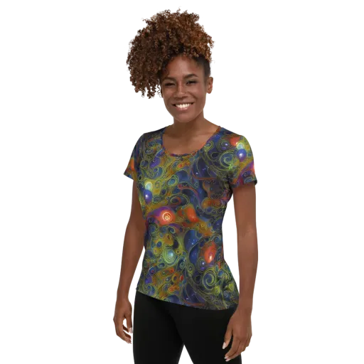 Nebula Marbling on a Women's Athletic T-Shirt