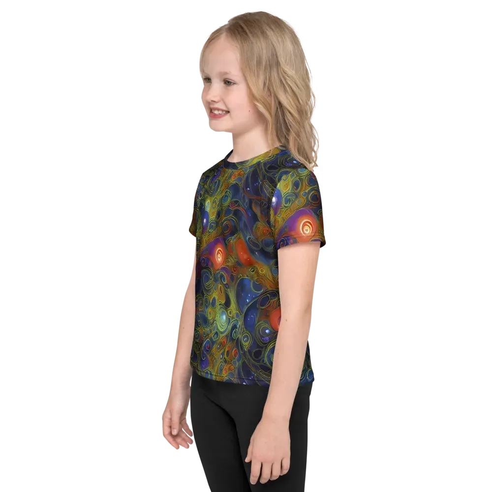 Nebula Marbling on Kids Crew Neck T-Shirt — Left