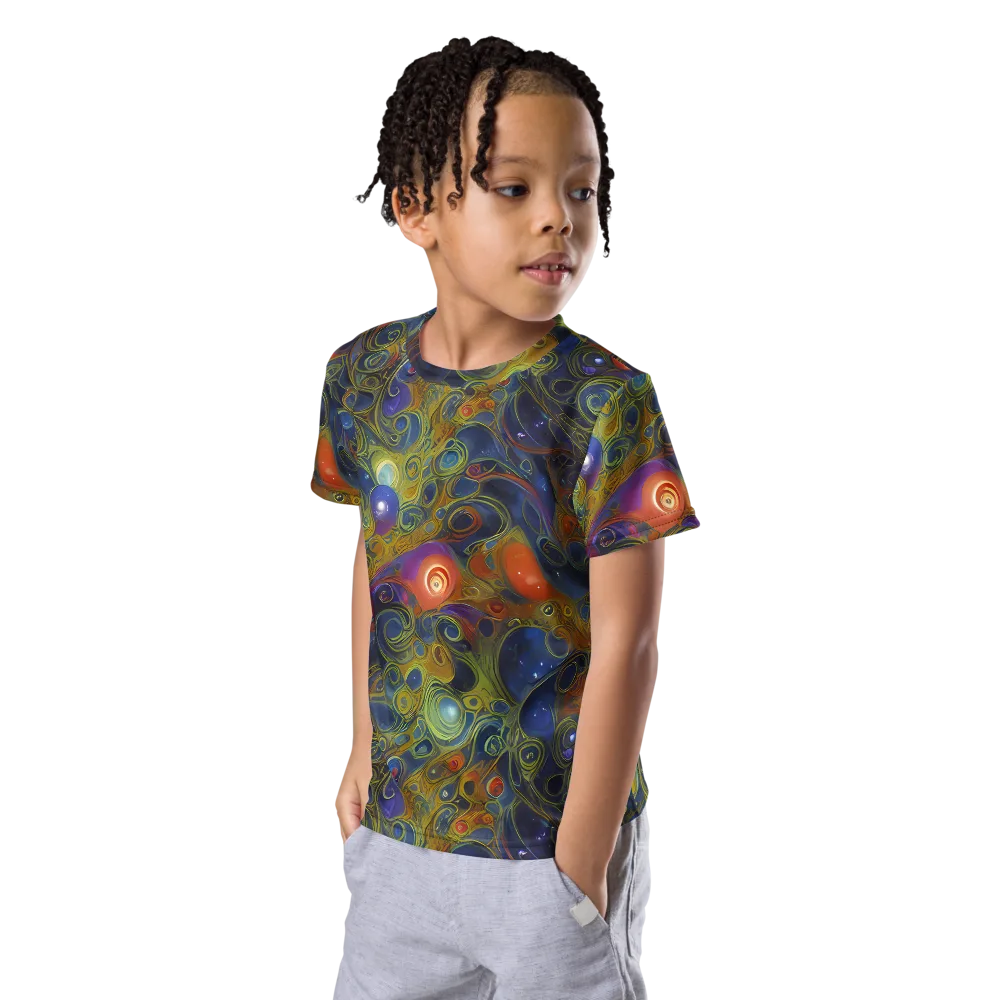 Nebula Marbling on Kids Crew Neck T-Shirt — Left Front