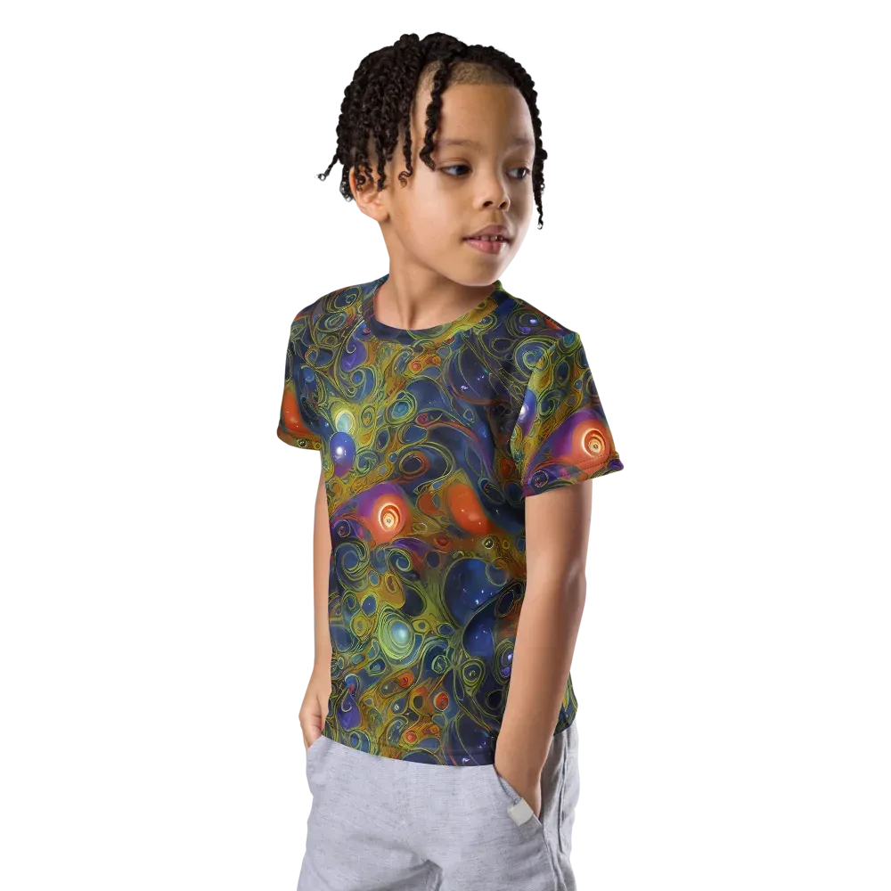 Nebula Marbling on Kids Crew Neck T-Shirt — Left Front