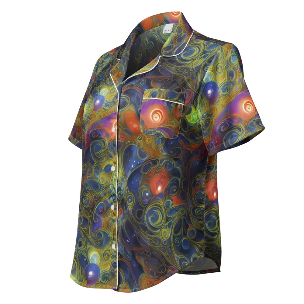 Nebula Marbling on Women's Short Sleeve Pajama Top — Left Front