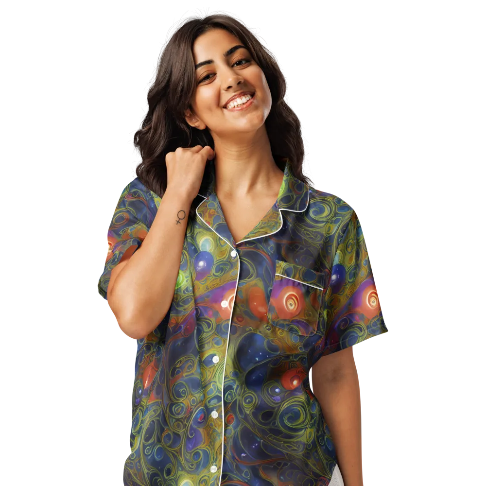 Nebula Marbling on Women's Short Sleeve Pajama Top — Front