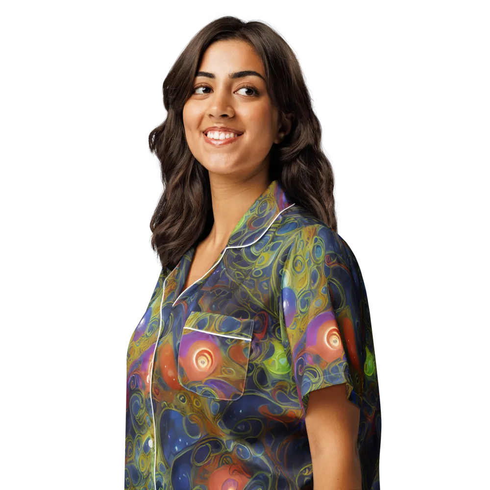 Nebula Marbling on Women's Short Sleeve Pajama Top — Left Front