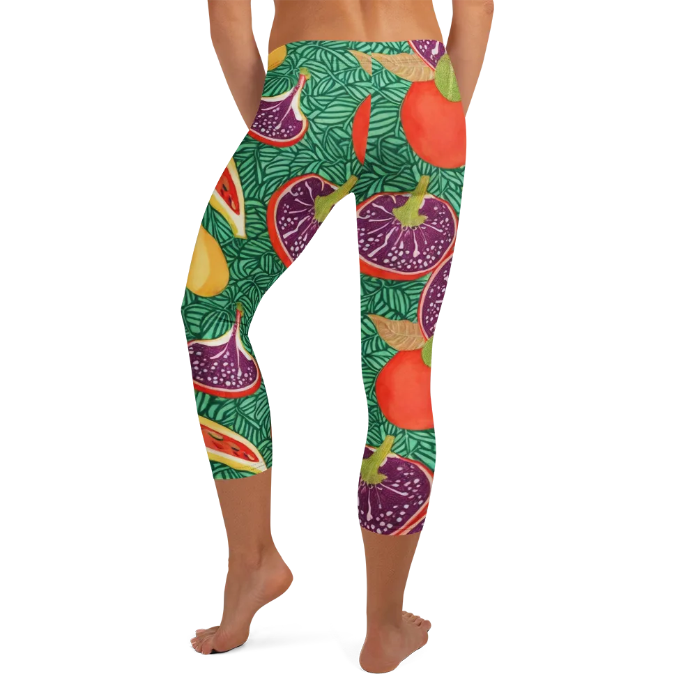 Tropical Still Life on Capri Leggings — Back