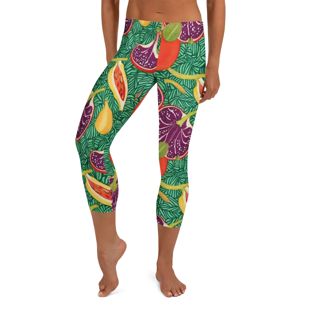 Tropical Still Life on Capri Leggings — Front