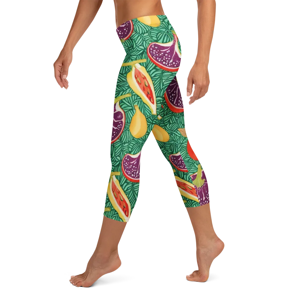 Tropical Still Life on Capri Leggings — Left