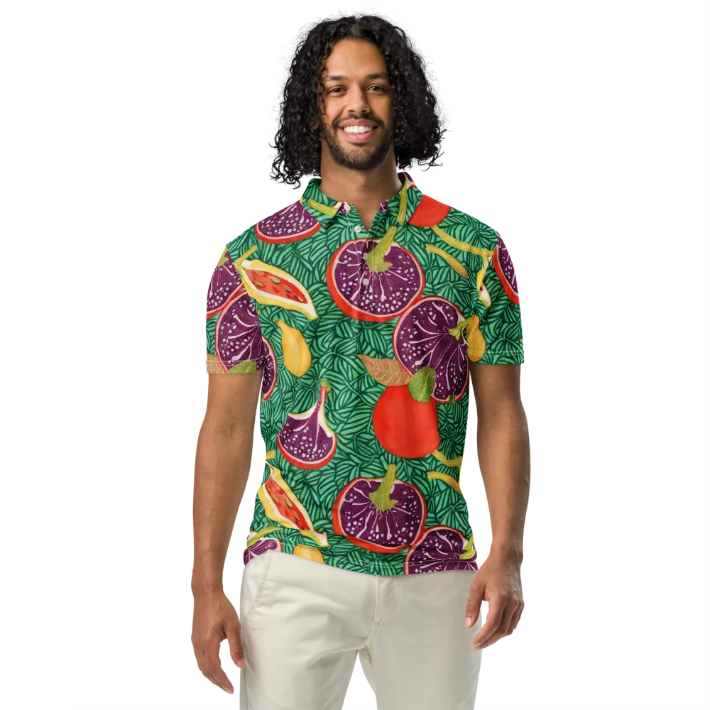 Tropical Still Life on Men's Slim Fit Polo Shirt — Front