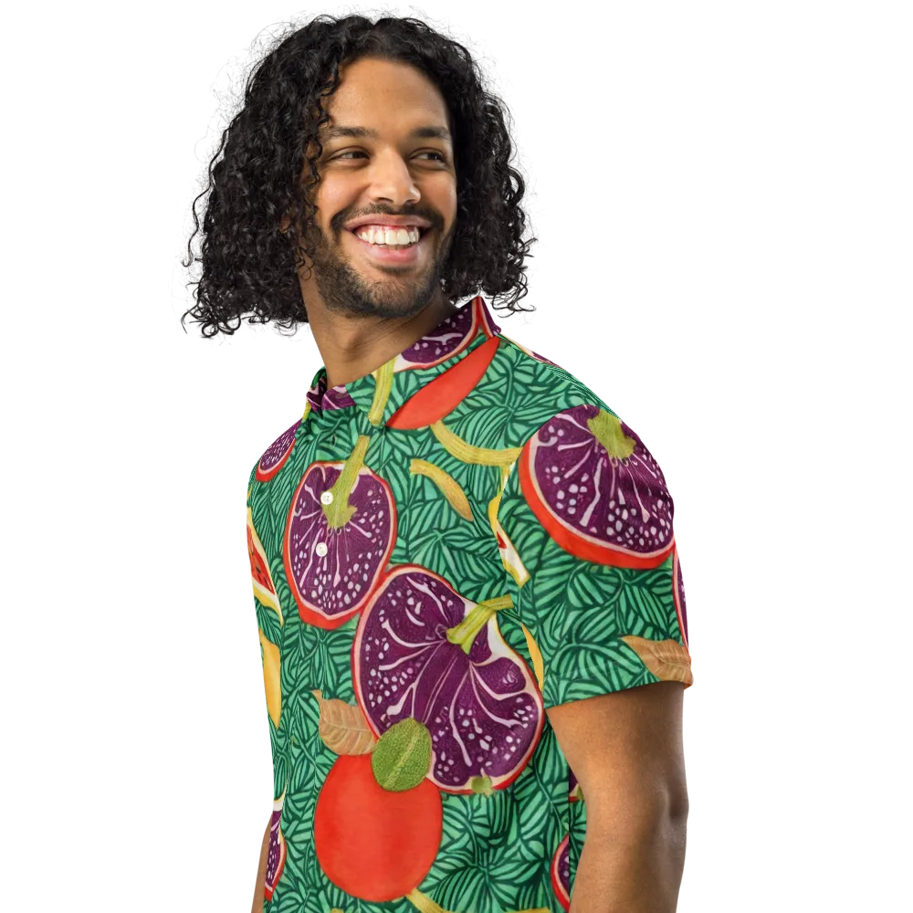 Tropical Still Life on Men's Slim Fit Polo Shirt — Left Front