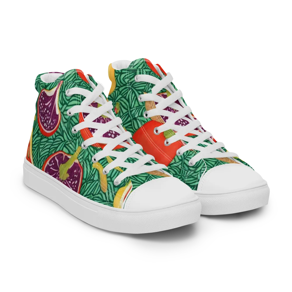 Tropical Still Life on Men's High Top Canvas Shoes — Right Front