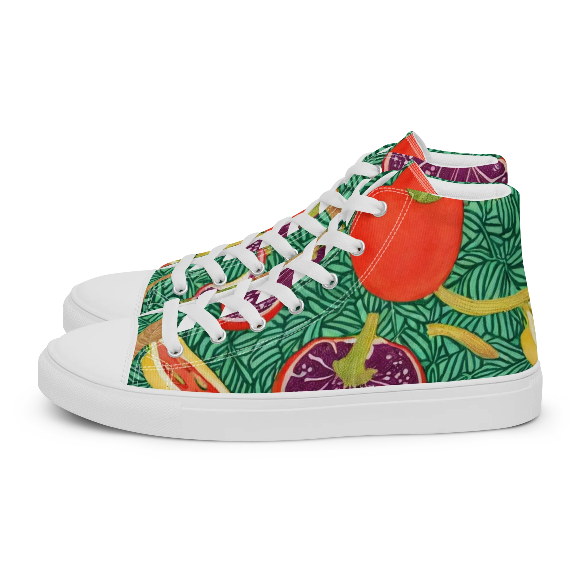 Tropical Still Life on Women's High Top Canvas Shoes — Left