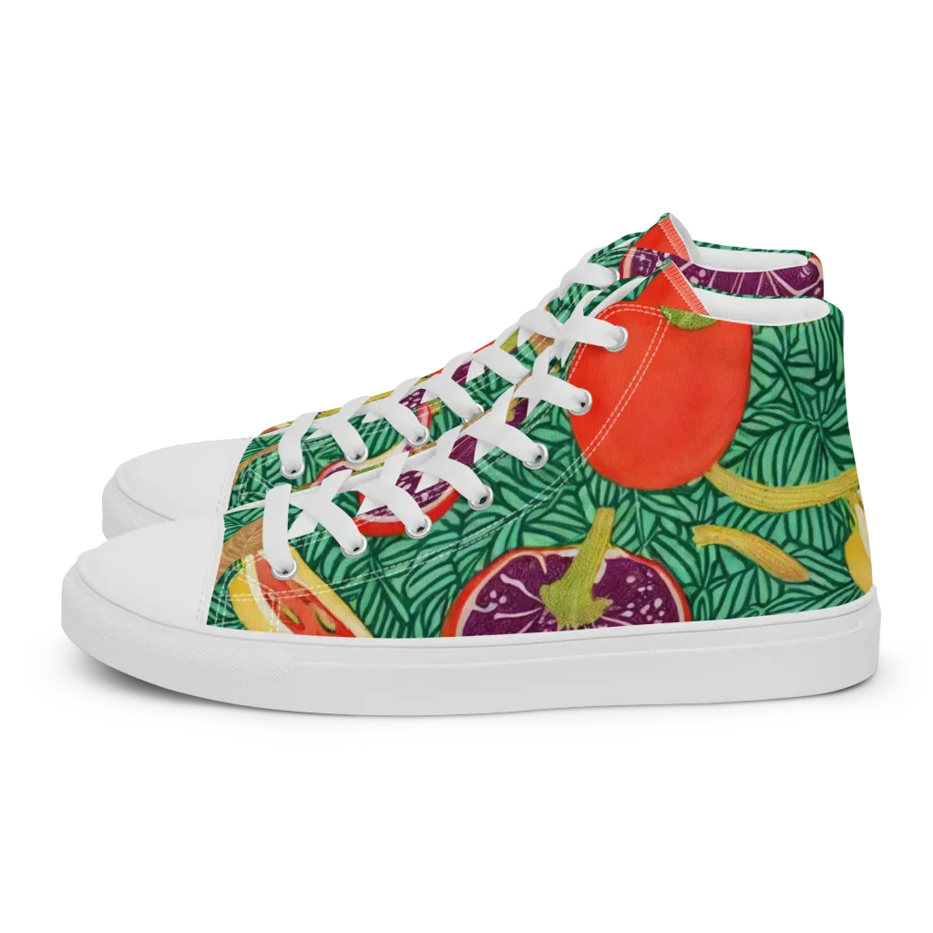 Tropical Still Life on Women's High Top Canvas Shoes — Left