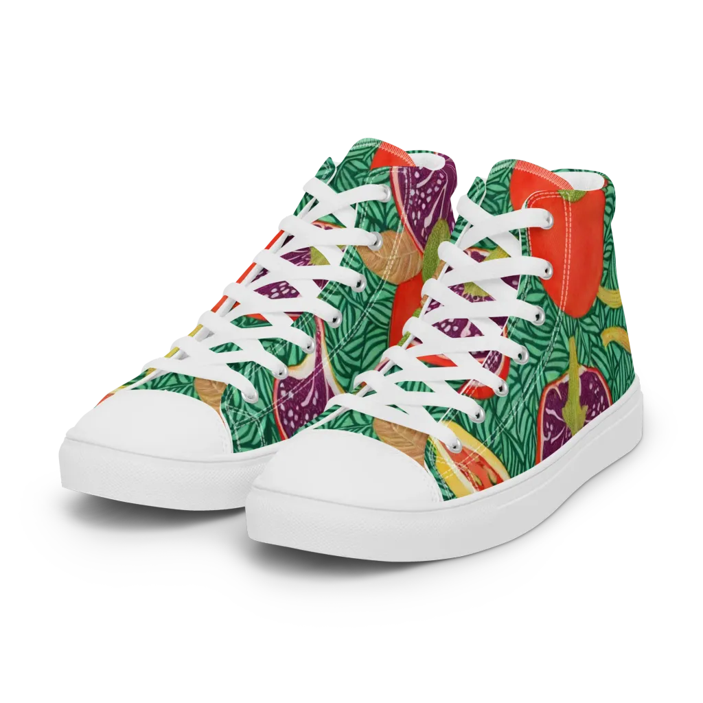 Tropical Still Life on Women's High Top Canvas Shoes — Left Front