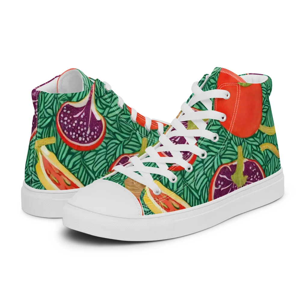 Tropical Still Life on Women's High Top Canvas Shoes — Left