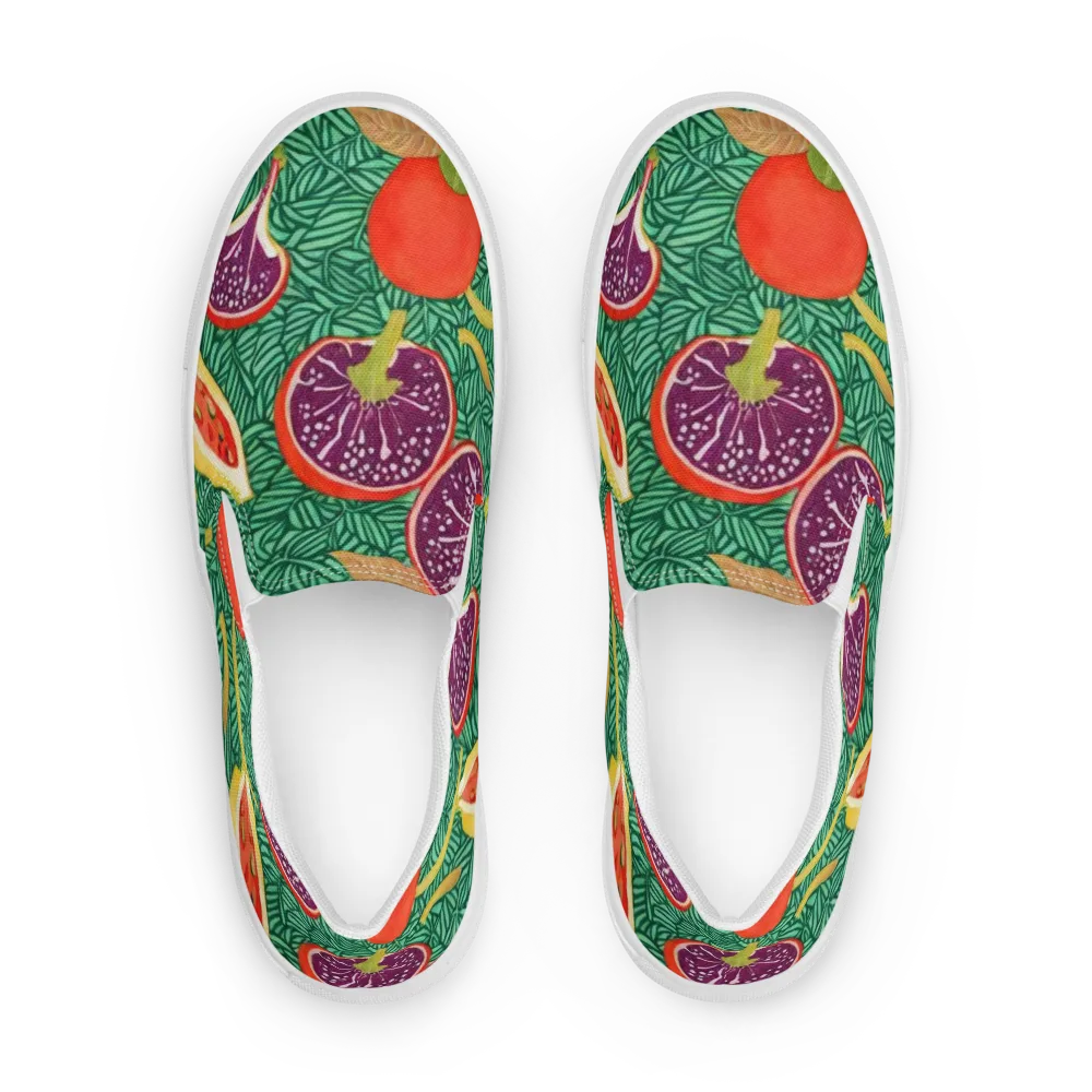 Tropical Still Life on Men's Slip-On Canvas Shoes — Front