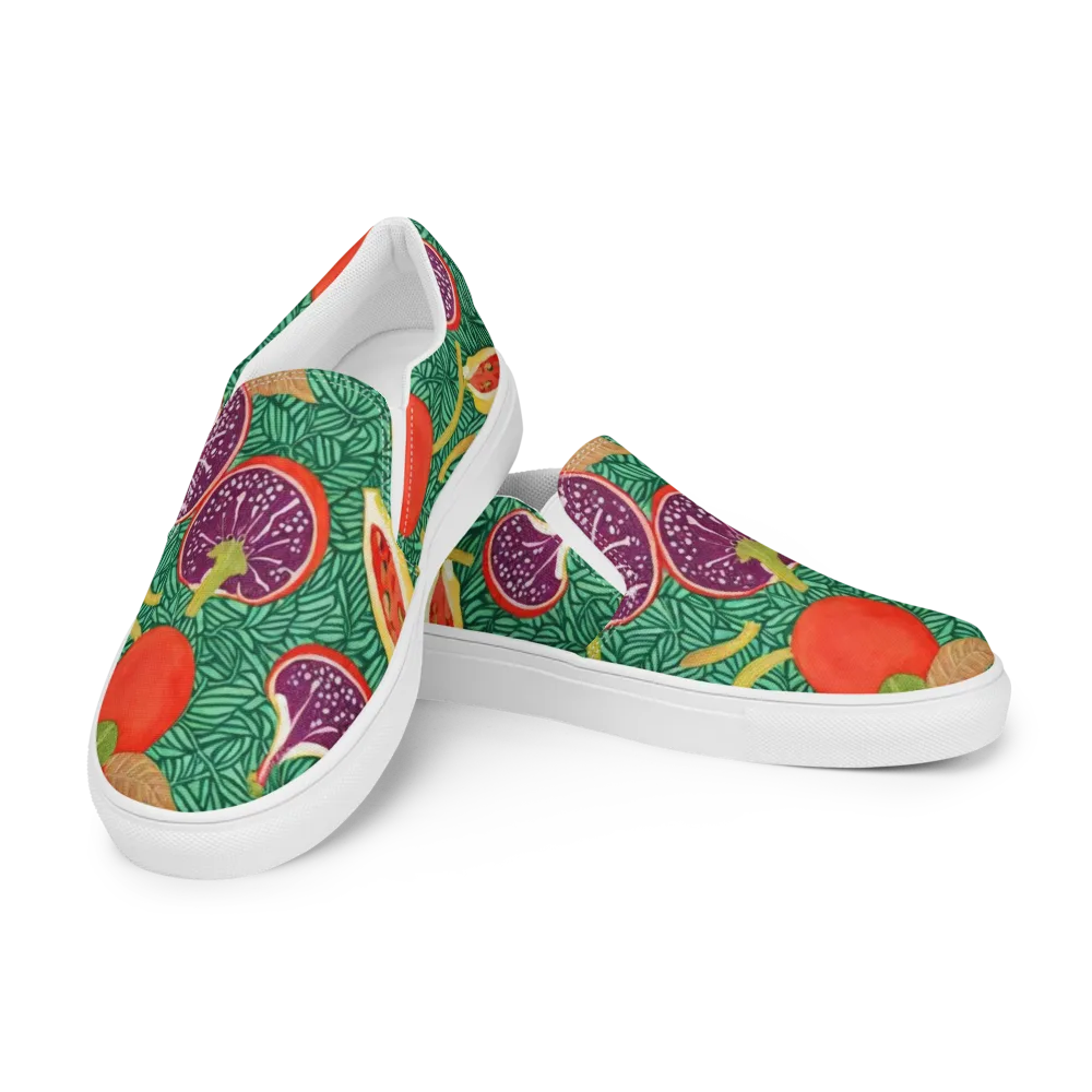 Tropical Still Life on Men's Slip-On Canvas Shoes — Left Front