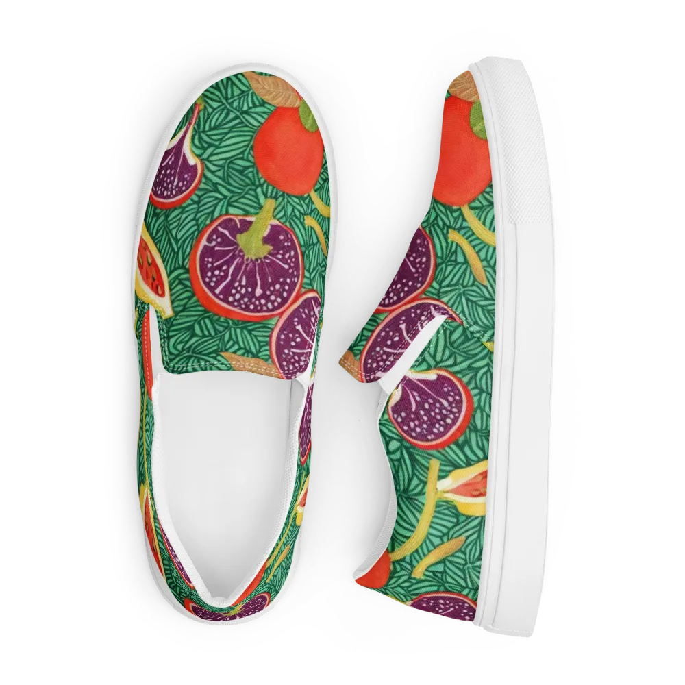 Tropical Still Life on Men's Slip-On Canvas Shoes — Front