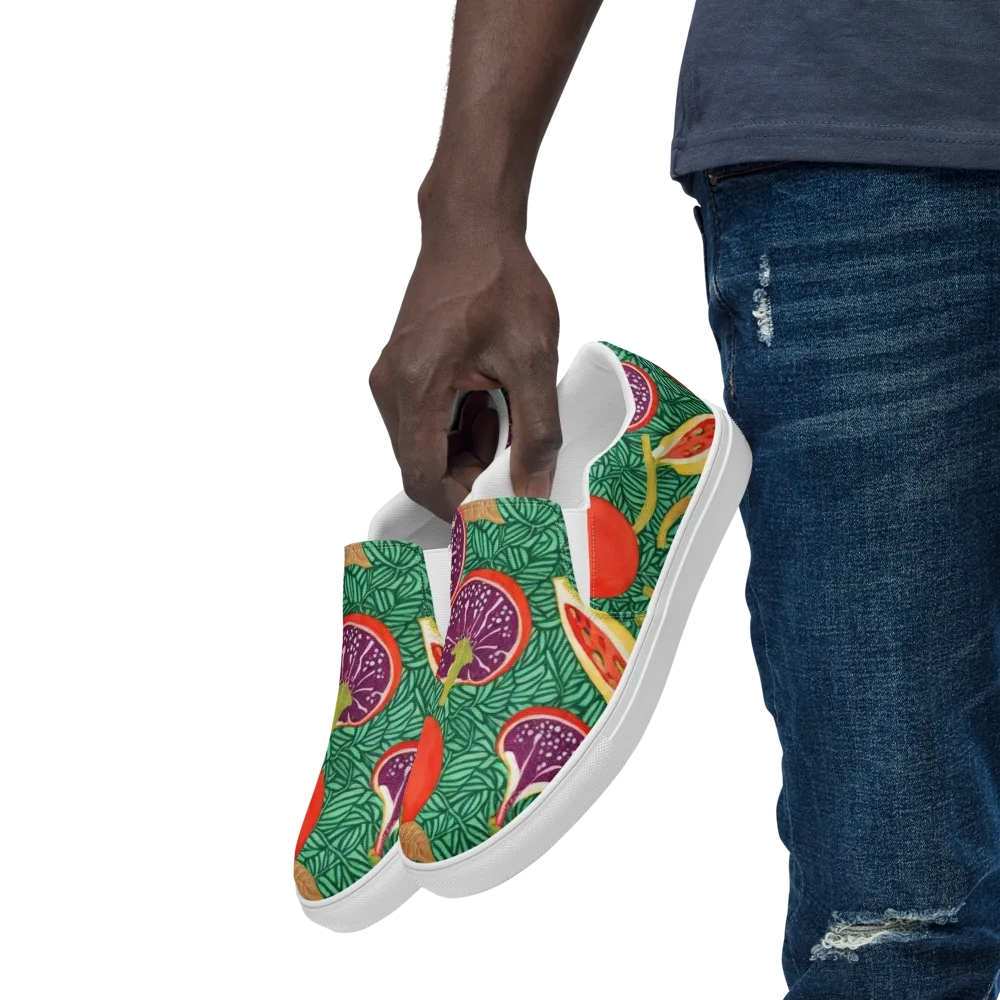 Tropical Still Life on Men's Slip-On Canvas Shoes — Left Front