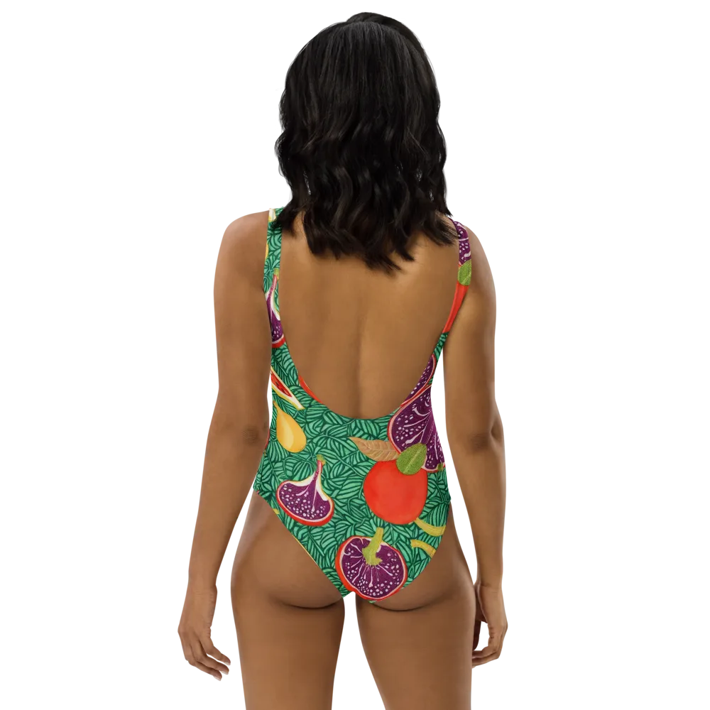 Tropical Still Life on One-Piece Swimsuit — Back