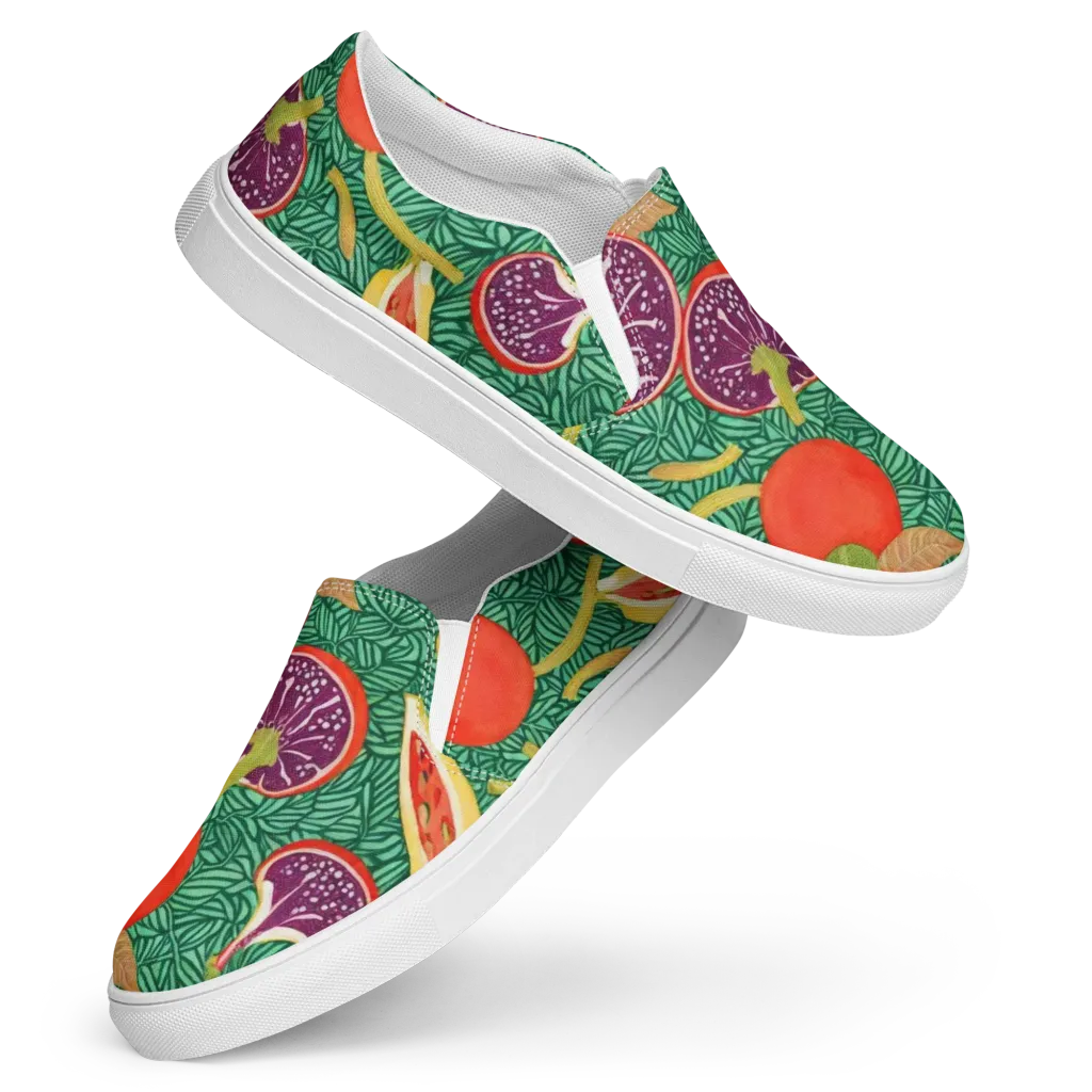 Tropical Still Life on Women's Slip-On Canvas Shoes — Front