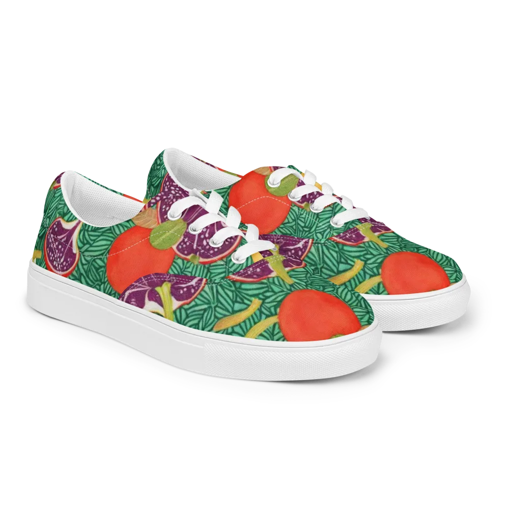 Tropical Still Life on Men's Lace-Up Canvas Shoes — Right Front