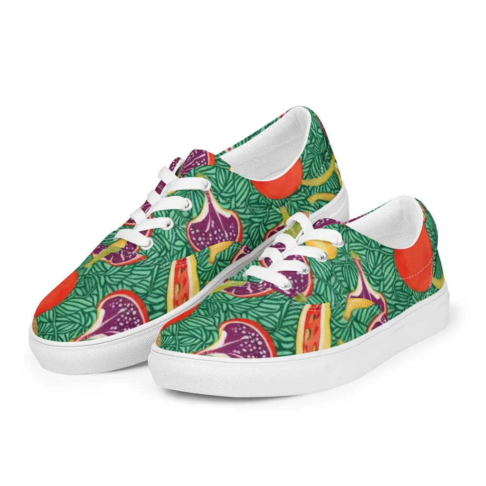 Tropical Still Life on Men's Lace-Up Canvas Shoes — Left Front