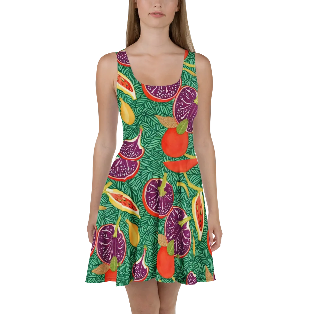 Tropical Still Life on Skater Dress — Front