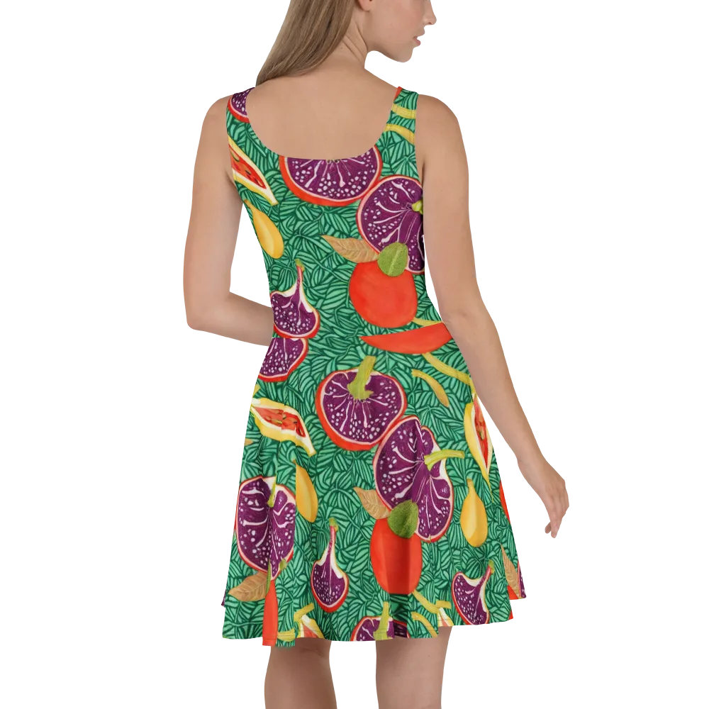 Tropical Still Life on Skater Dress — Back