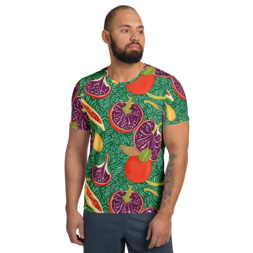 Tropical Still Life on a Men's Athletic T-Shirt
