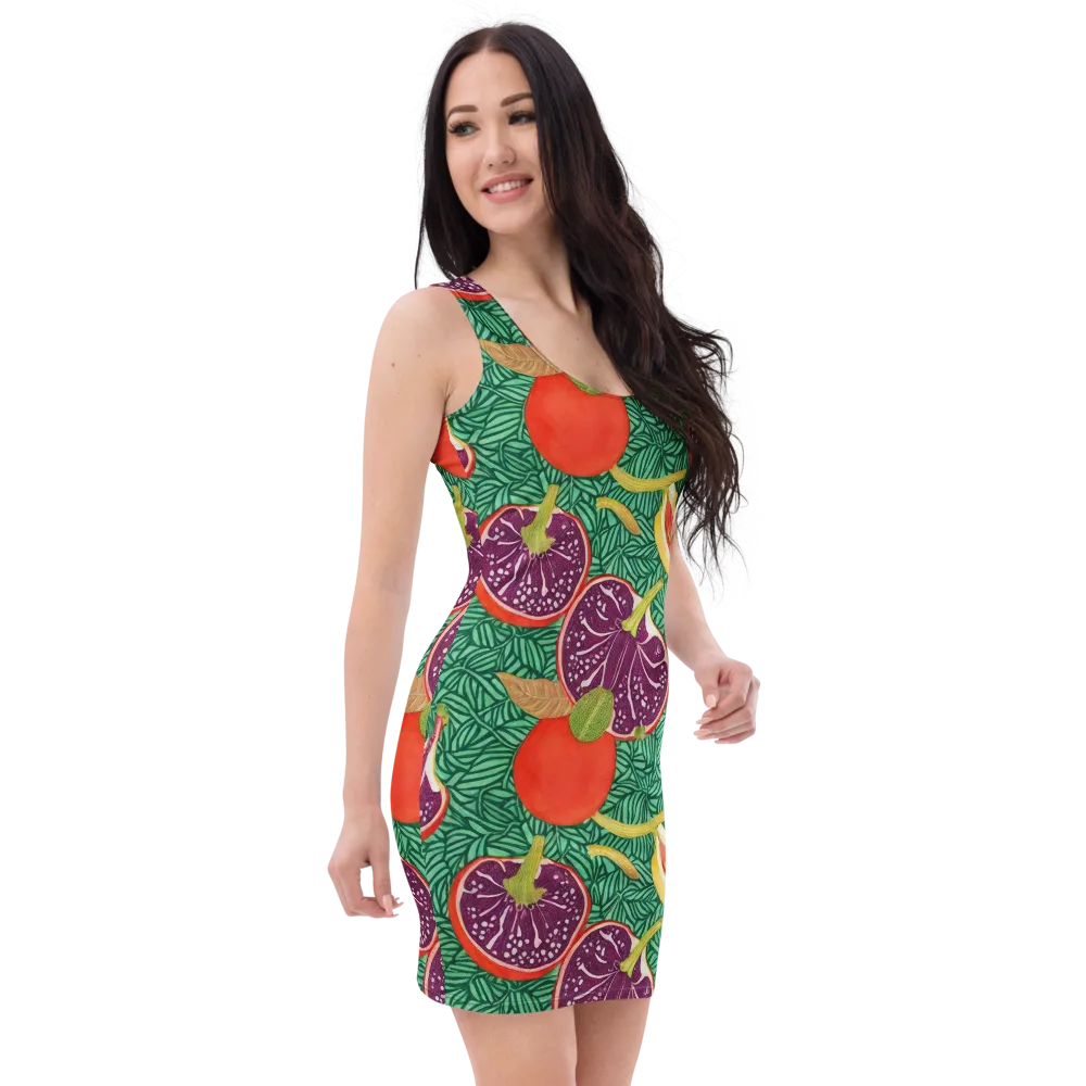 Tropical Still Life on Bodycon Dress — Right Front