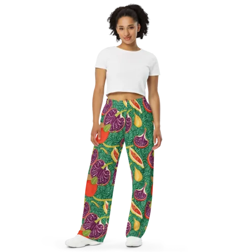 Tropical Still Life on a Wide-Leg Pants