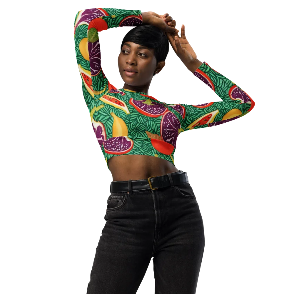 Tropical Still Life on Long Sleeve Crop Top — Front