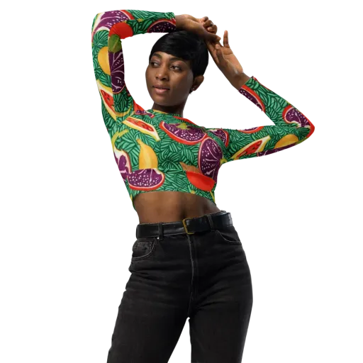 Tropical Still Life on a Long Sleeve Crop Top