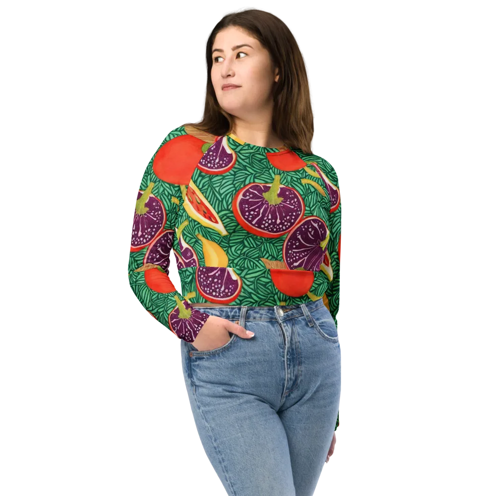 Tropical Still Life on Long Sleeve Crop Top — Front