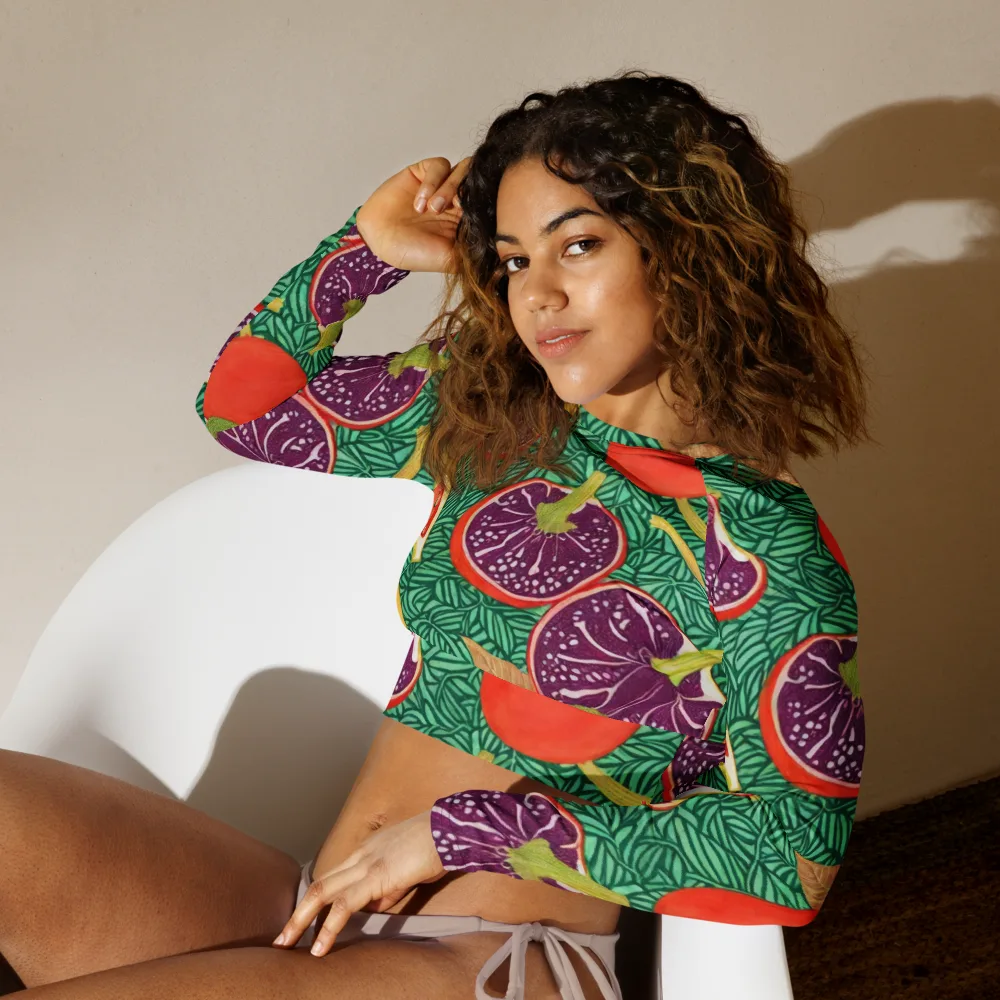 Tropical Still Life on Long Sleeve Crop Top — Left Front