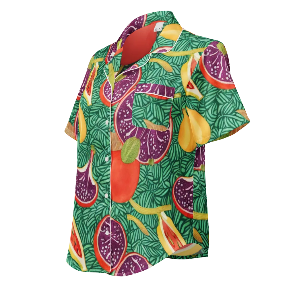 Tropical Still Life on Women's Short Sleeve Pajama Top — Left Front