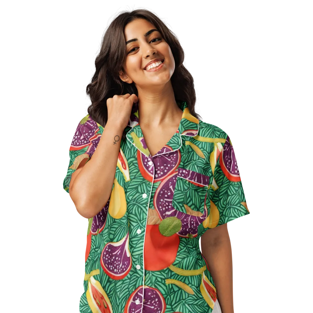 Tropical Still Life on Women's Short Sleeve Pajama Top — Front
