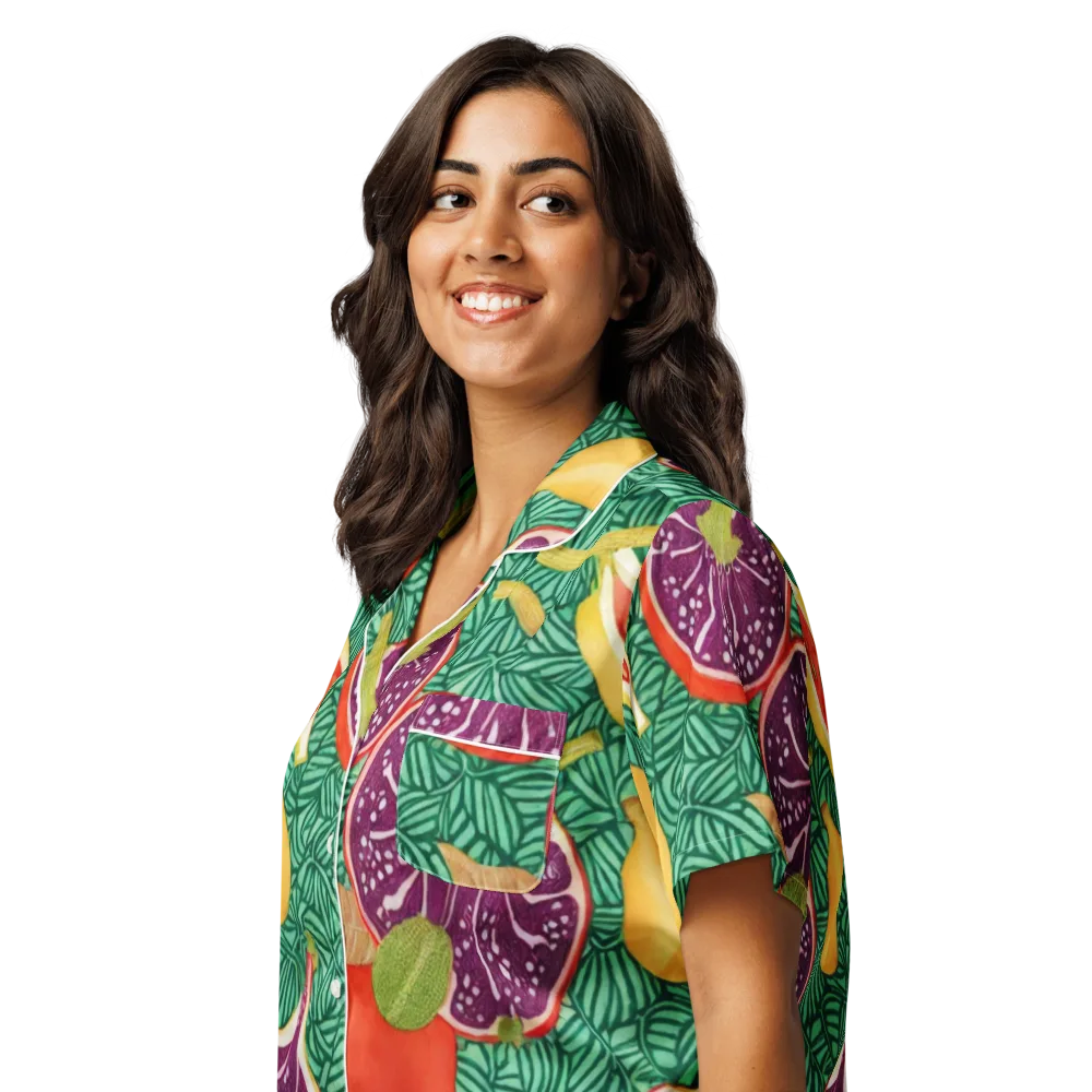 Tropical Still Life on Women's Short Sleeve Pajama Top — Left Front