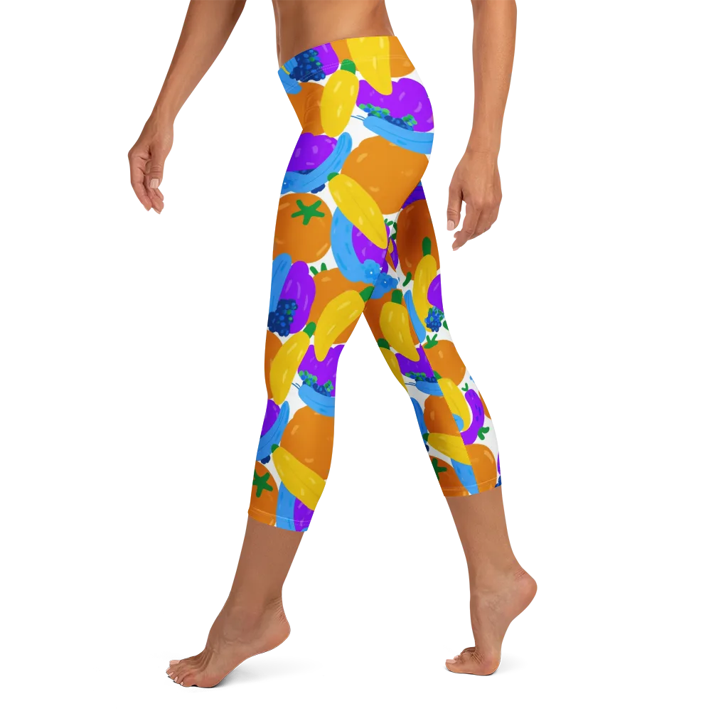 Electric Fruit Bowl on Capri Leggings — Left