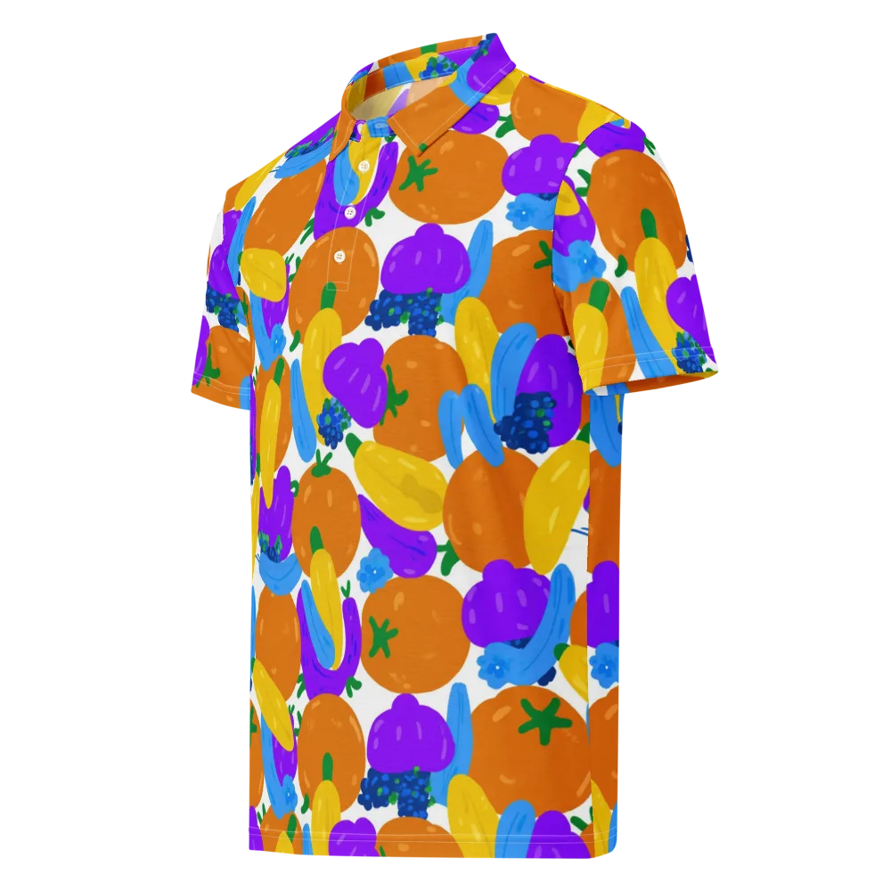 Electric Fruit Bowl on Men's Slim Fit Polo Shirt — Left Front