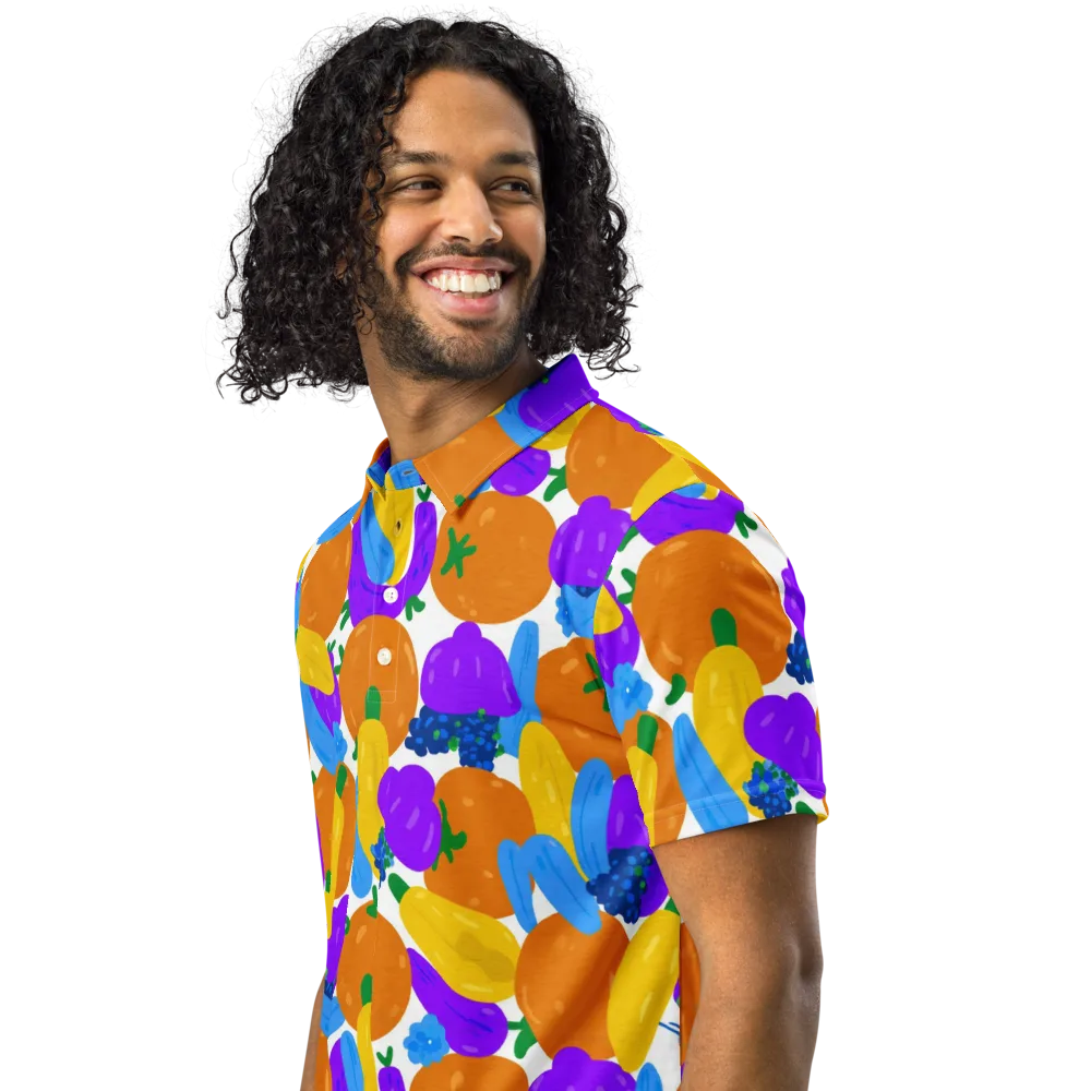 Electric Fruit Bowl on Men's Slim Fit Polo Shirt — Left Front