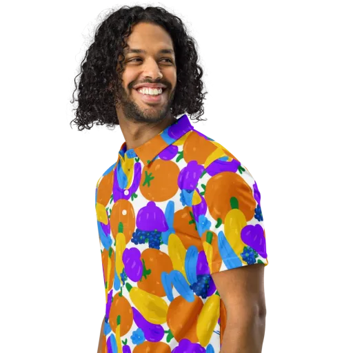 Electric Fruit Bowl on a Men's Slim Fit Polo Shirt