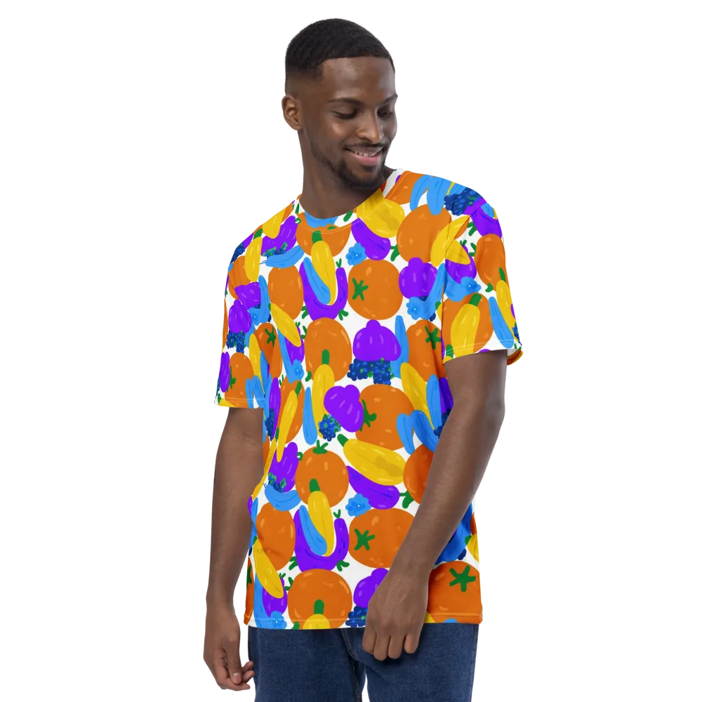Electric Fruit Bowl on Men's Crew Neck T-Shirt — Left