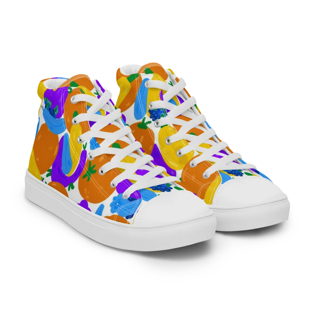 Electric Fruit Bowl on Men's High Top Canvas Shoes — Right Front