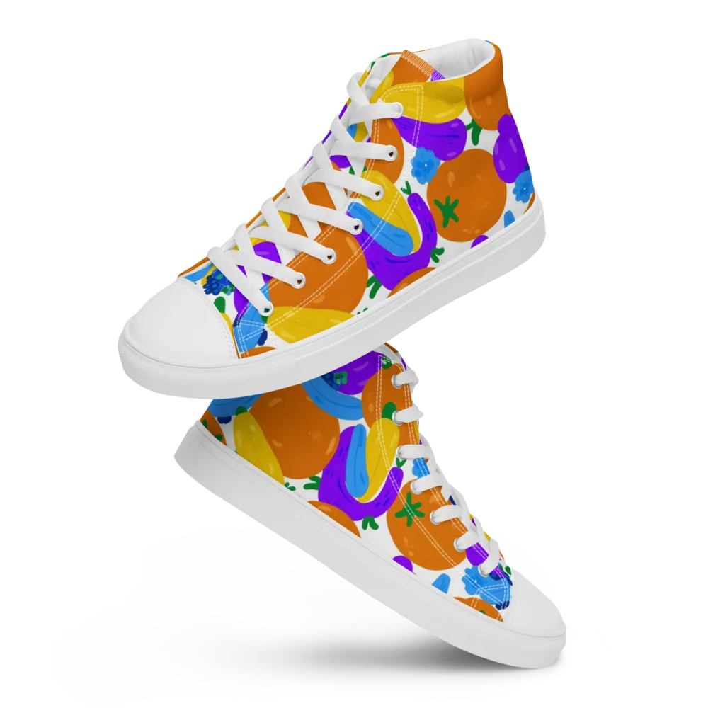 Electric Fruit Bowl on Men's High Top Canvas Shoes — Front